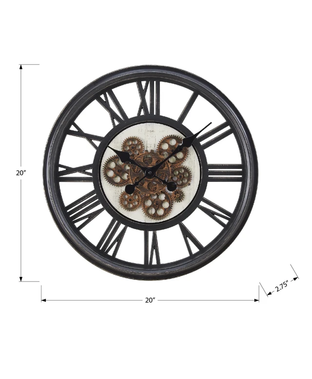 Alt view image 4 of 4 - Clocks, 20" Round, Gear Mechanism, Wall Clock, Black, Transitional