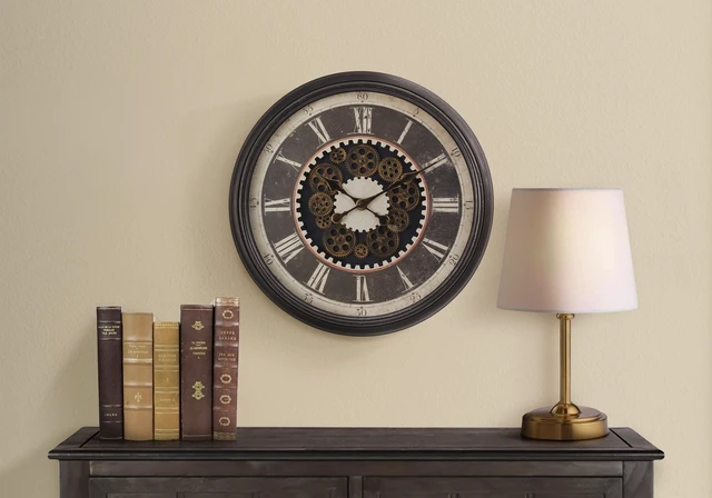 Main image of Clocks, 23" Round, Gear Mechanism, Wall Clock, Brown, Transitional