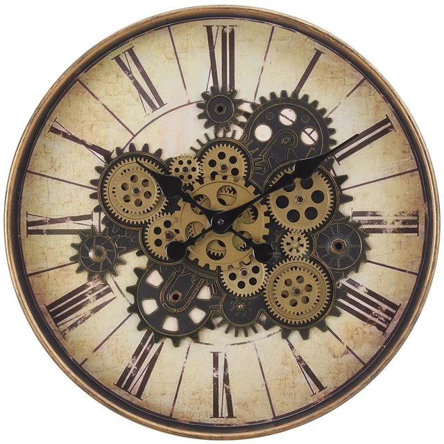 Alt view image 2 of 4 - Clocks, 20" Round, Gear Mechanism, Wall Clock, Brown, Transitional