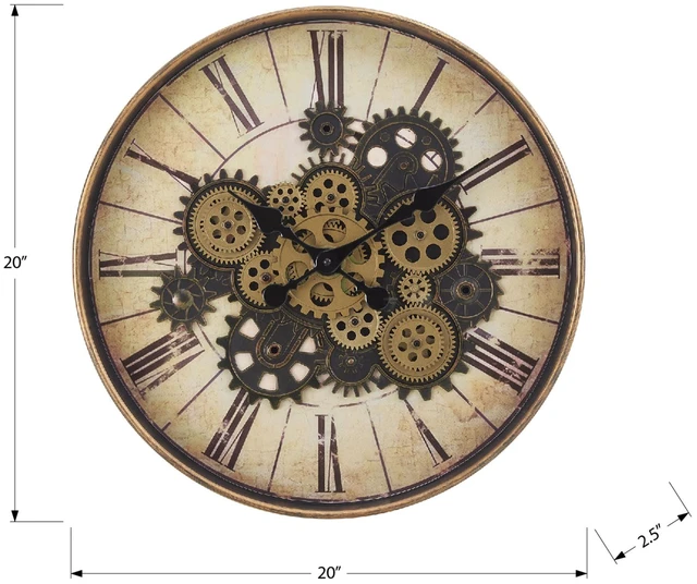 Alt view image 4 of 4 - Clocks, 20" Round, Gear Mechanism, Wall Clock, Brown, Transitional