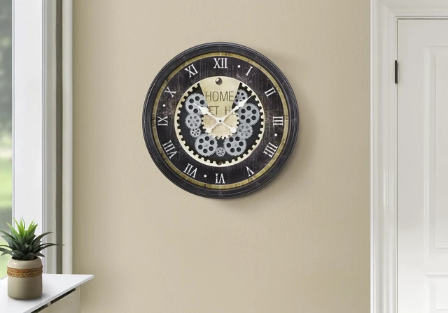 Main image of Clocks, 20" Round, Gear Mechanism, Wall Clock, Brown, Transitional