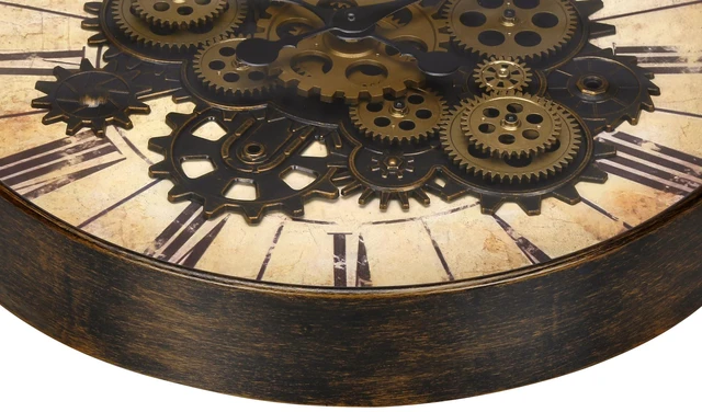 Alt view image 3 of 4 - Clocks, 20" Round, Gear Mechanism, Wall Clock, Brown, Transitional