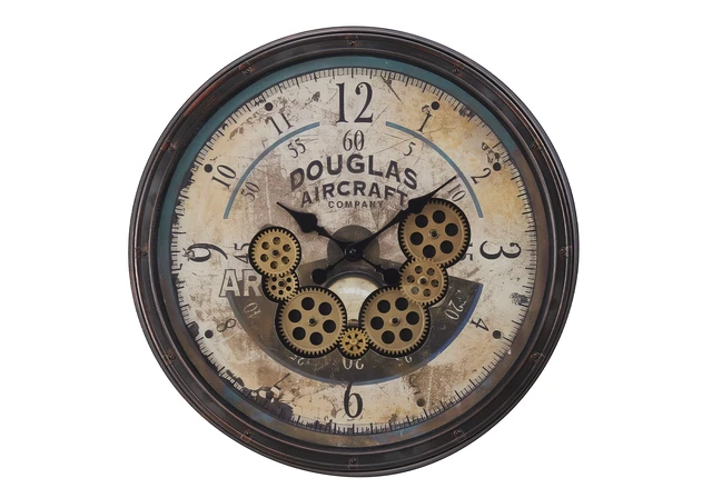 Alt view image 2 of 5 - Clocks, 20" Round, Gear Mechanism, Wall Clock, Brown, Transitional