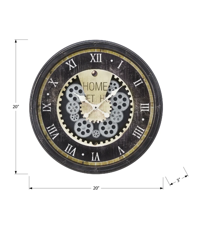 Alt view image 4 of 4 - Clocks, 20" Round, Gear Mechanism, Wall Clock, Brown, Transitional