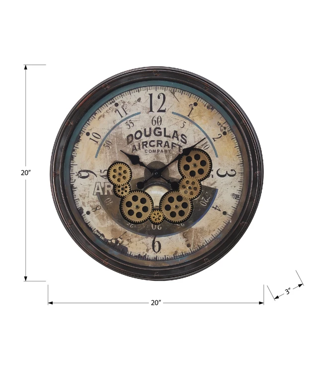 Alt view image 4 of 5 - Clocks, 20" Round, Gear Mechanism, Wall Clock, Brown, Transitional