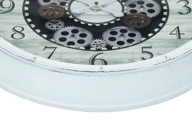 Alt view image 3 of 4 - Clocks, 20" Round, Gear Mechanism, Wall Clock, Antique White, Transitional