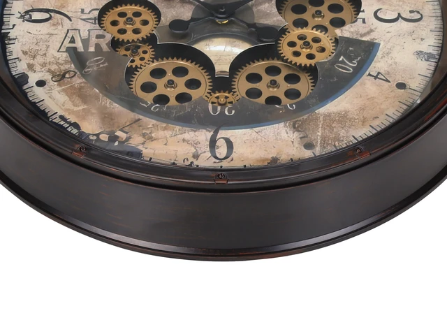 Alt view image 3 of 5 - Clocks, 20" Round, Gear Mechanism, Wall Clock, Brown, Transitional