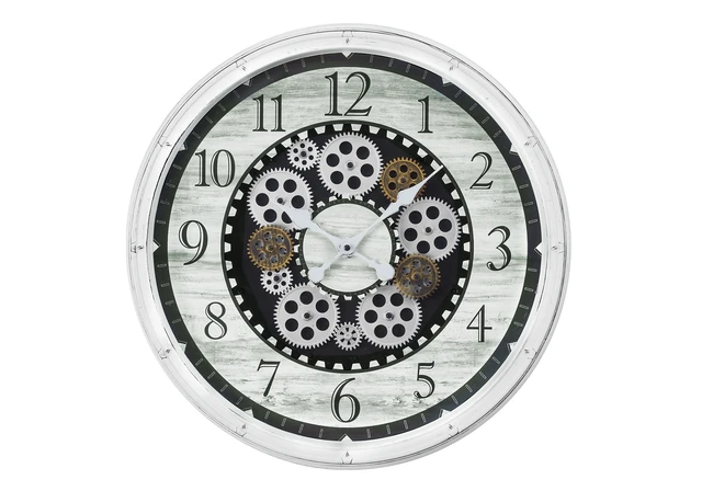 Alt view image 2 of 4 - Clocks, 20" Round, Gear Mechanism, Wall Clock, Antique White, Transitional