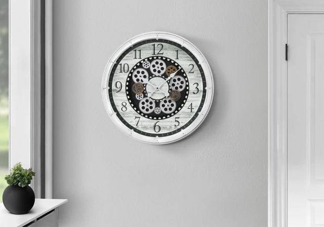Main image of Clocks, 20" Round, Gear Mechanism, Wall Clock, Antique White, Transitional