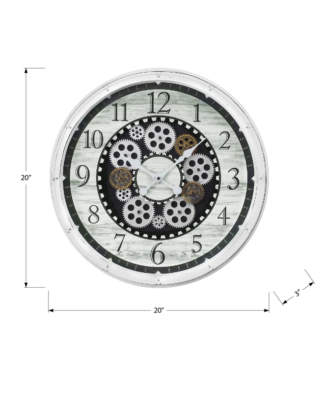 Alt view image 4 of 4 - Clocks, 20" Round, Gear Mechanism, Wall Clock, Antique White, Transitional