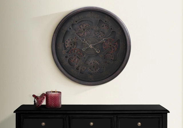 Main image of Clocks, 30" Round, Gear Mechanism, Large Oversized, Wall Clock, Black, Transitional