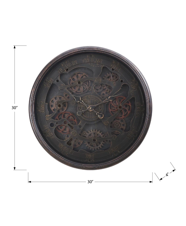 Alt view image 4 of 4 - Clocks, 30" Round, Gear Mechanism, Large Oversized, Wall Clock, Black, Transitional
