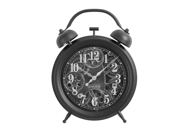 Alt view image 2 of 4 - Clocks, 12" Round, Gear Mechanism, Table Clock, Black, Transitional