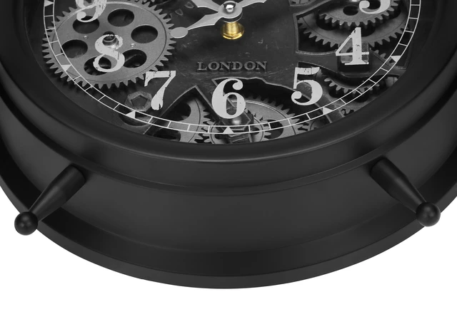 Alt view image 3 of 4 - Clocks, 12" Round, Gear Mechanism, Table Clock, Black, Transitional