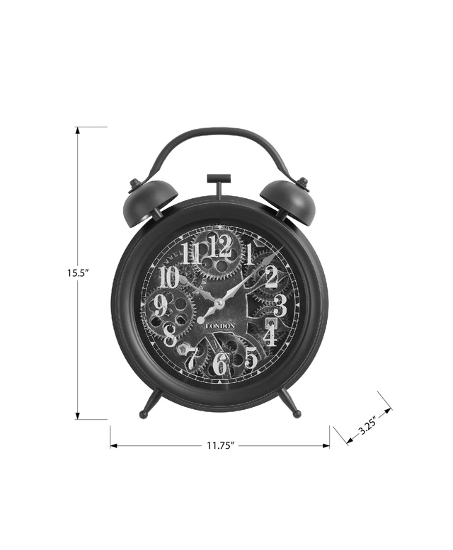 Alt view image 4 of 4 - Clocks, 12" Round, Gear Mechanism, Table Clock, Black, Transitional