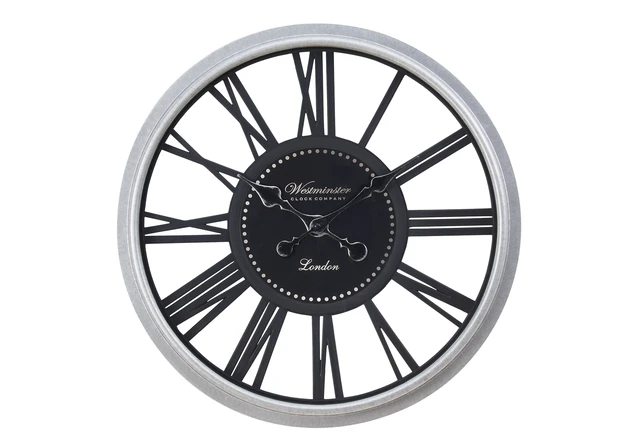 Alt view image 2 of 4 - Clocks, 20" Round, Wall Clock, Black, Silver, Transitional