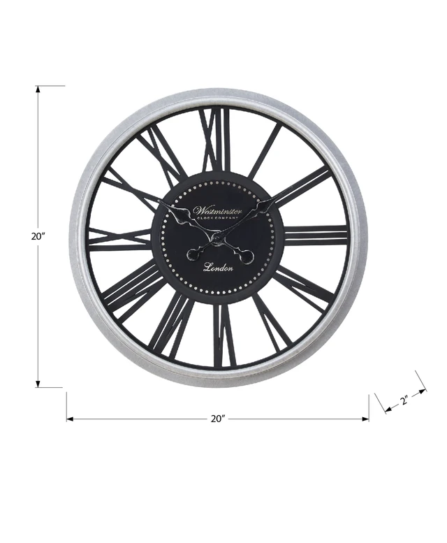Alt view image 4 of 4 - Clocks, 20" Round, Wall Clock, Black, Silver, Transitional