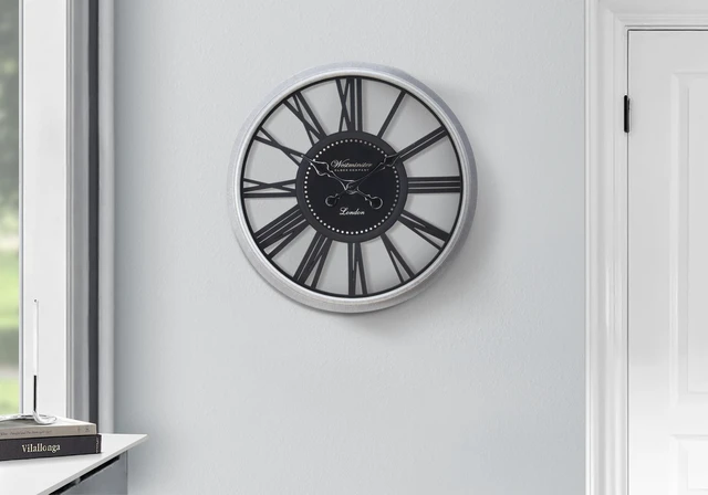 Main image of Clocks, 20" Round, Wall Clock, Black, Silver, Transitional