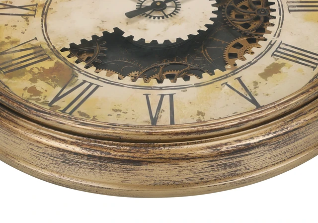 Alt view image 3 of 5 - Clocks, 30" Round, Gear Mechanism, Large Oversized, Wall Clock, Antique Gold, Transitional
