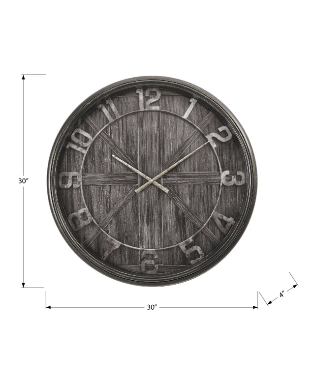 Alt view image 4 of 4 - Clocks, 30" Round, Large Oversized, Wall Clock, Brown, Transitional