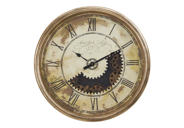 Alt view image 2 of 5 - Clocks, 30" Round, Gear Mechanism, Large Oversized, Wall Clock, Antique Gold, Transitional