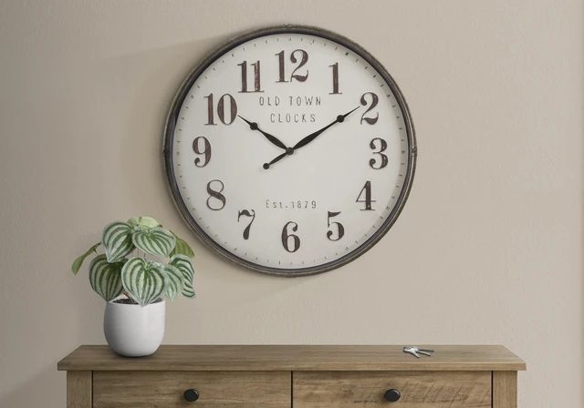 Main image of Clocks, 30" Round, Large Oversized, Wall Clock, Brown, Transitional