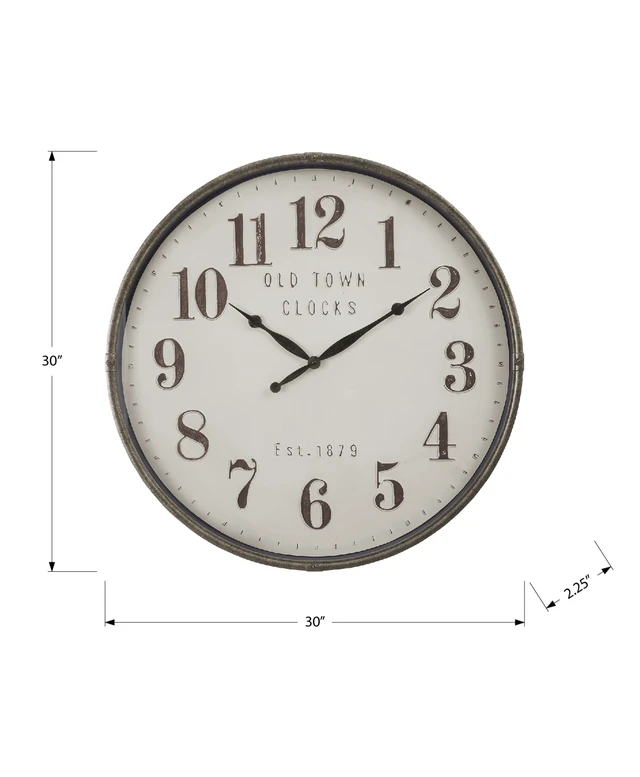 Alt view image 4 of 4 - Clocks, 30" Round, Large Oversized, Wall Clock, Brown, Transitional