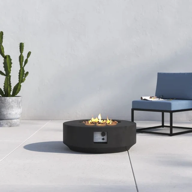 Alt view image 2 of 5 - 11" H x 30" W Fibre Reinforced Concrete Propane Gas Outdoor Fire Pit Table with Lid