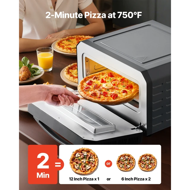 Alt view image 2 of 7 - 12 Inch Electric Pizza Oven with Pizza Stone 750 Max Temp Pizza Maker