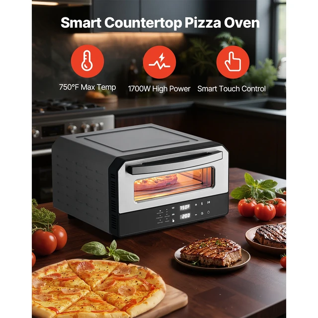 Alt view image 3 of 7 - 12 Inch Electric Pizza Oven with Pizza Stone 750 Max Temp Pizza Maker