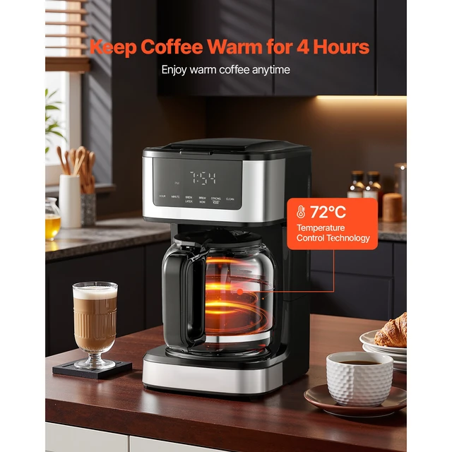 Alt view image 2 of 7 - Programmable Coffee Maker, 12 Cup Programmable Drip Coffee Makers with Touch Screen, 4-Hour Keep Warm Coffee Makers Drips, 2 Brew Strengths Drip Coffee Machine for Home, 24-Hour Programmable