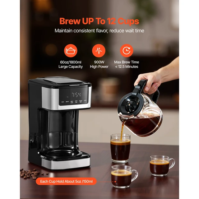 Alt view image 7 of 7 - Programmable Coffee Maker, 12 Cup Programmable Drip Coffee Makers with Touch Screen, 4-Hour Keep Warm Coffee Makers Drips, 2 Brew Strengths Drip Coffee Machine for Home, 24-Hour Programmable