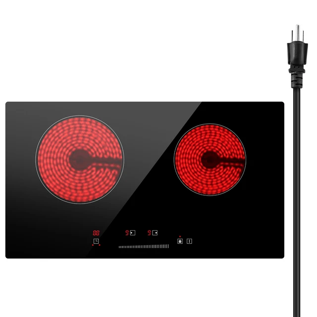 Alt view image 4 of 7 - Built-in Electric Cooktop Radiant Ceramic Cooktop 2 Burners 23.6x13.3 inch