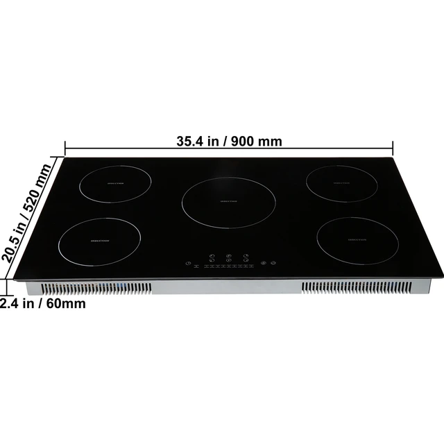 Alt view image 3 of 7 - Electric Cooktop, 5 Burners, 36'' Induction Stove Top, Built-in Magnetic Cooktop 9200W, 9 Heating Level Multifunctional Burner, LED Touch Screen w/ Child Lock & Over-Temperature Protection