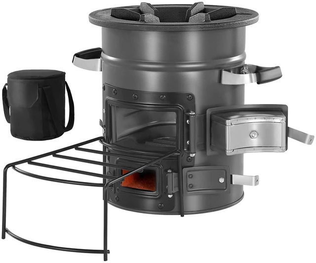 Main image of Camping Rocket Stove, Wood Burning Portable Rocket Stove with Carrying Bag for Backpacking, SPCC Steel, Double Door, Burn Twigs, Sticks or Charcoals for Outdoor Cooking, Backyard, Camp Cooking