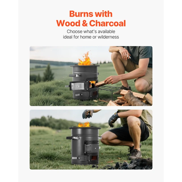 Alt view image 4 of 7 - Camping Rocket Stove, Wood Burning Portable Rocket Stove with Carrying Bag for Backpacking, SPCC Steel, Double Door, Burn Twigs, Sticks or Charcoals for Outdoor Cooking, Backyard, Camp Cooking