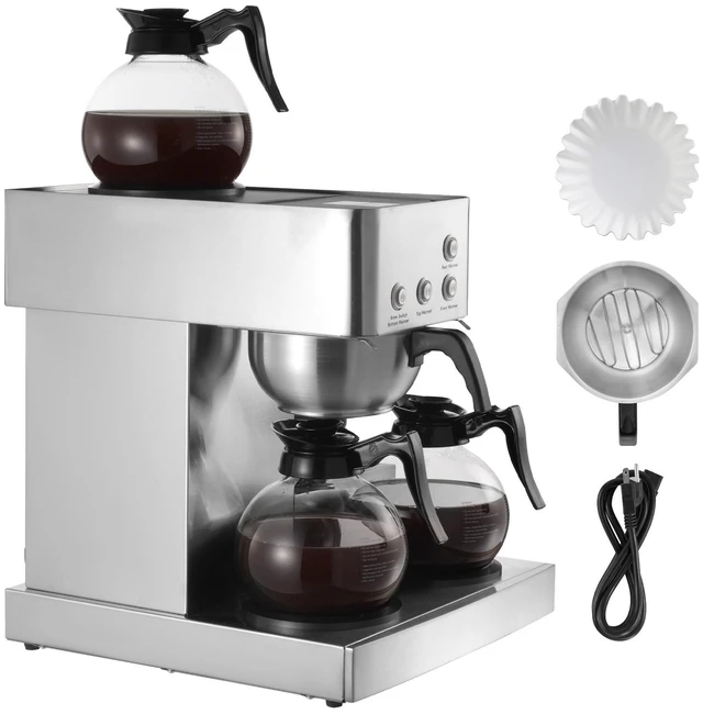 Main image of Commercial Drip Coffee Maker, 12 Cups Coffee-Maker Machine with 4 Glass Carafes and 4 Decanter Warmer Plates, Stainless Steel Drip Style Coffee Brewer, for Restaurant, Office, Coffee Shop & Home