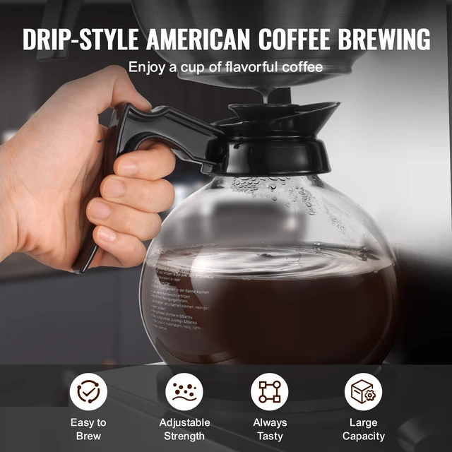 Alt view image 7 of 7 - Commercial Drip Coffee Maker, 12 Cups Coffee-Maker Machine with 4 Glass Carafes and 4 Decanter Warmer Plates, Stainless Steel Drip Style Coffee Brewer, for Restaurant, Office, Coffee Shop & Home