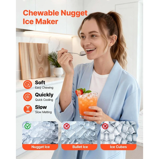 Alt view image 2 of 7 - Countertop Ice Maker, 44 lbs per Day, Self-Cleaning Portable Machine with Scoop, 4 lbs Ice-Storage Basket, Nugget Ice-Making Machine with Chewable Ices for Home, Kitchen, Office, Bar & Party