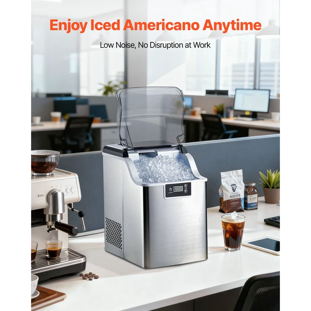 Alt view image 5 of 7 - Countertop Ice Maker, 44 lbs per Day, Self-Cleaning Portable Machine with Scoop, 4 lbs Ice-Storage Basket, Nugget Ice-Making Machine with Chewable Ices for Home, Kitchen, Office, Bar & Party