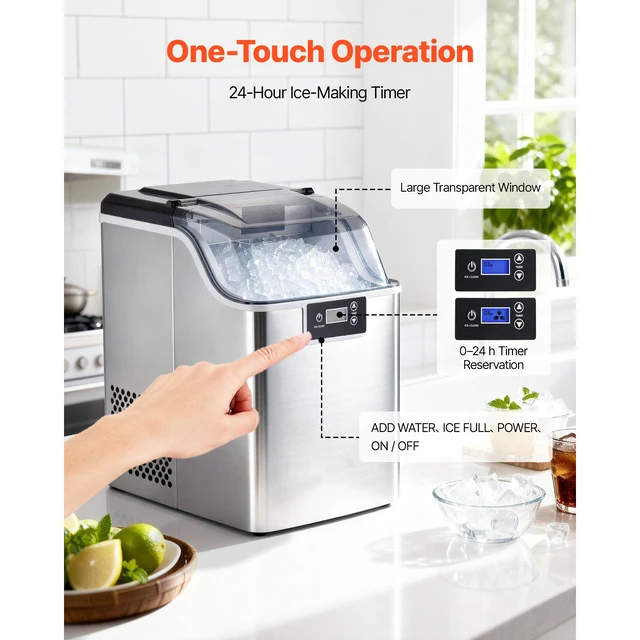 Alt view image 3 of 7 - Countertop Ice Maker, 44 lbs per Day, Self-Cleaning Portable Machine with Scoop, 4 lbs Ice-Storage Basket, Nugget Ice-Making Machine with Chewable Ices for Home, Kitchen, Office, Bar & Party
