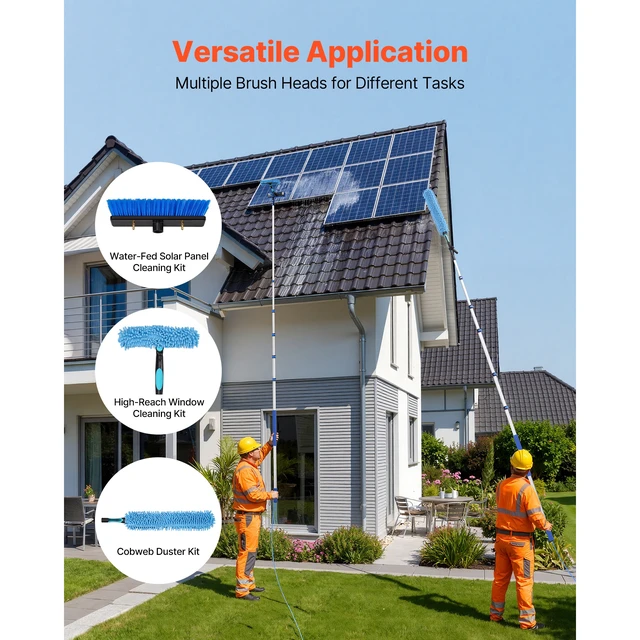 Alt view image 5 of 7 - Solar Panel Cleaning Kit, 39 ft, Water Fed Pole Kit with Cleaning Brush, Soap Dispenser, Extendable Aluminum Telescopic Pole, 180° Rotatable Brush Head, for Roof Mounted Solar Panels, Windows