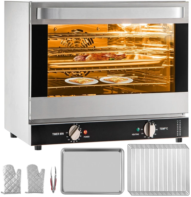 Main image of Commercial Convection Oven, 66L/60Qt, Half-Size Conventional Oven Countertop, 1800W 4-Tier Toaster w/Front Glass Door, Electric Baking Oven with Tray & Wire Racks (120V, 5-15P Plug & Outlet)