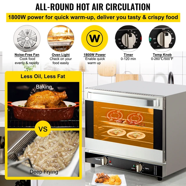 Alt view image 7 of 7 - Commercial Convection Oven, 66L/60Qt, Half-Size Conventional Oven Countertop, 1800W 4-Tier Toaster w/Front Glass Door, Electric Baking Oven with Tray & Wire Racks (120V, 5-15P Plug & Outlet)