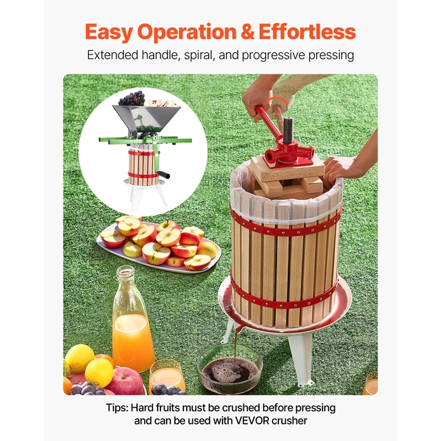 Alt view image 7 of 7 - 4.75 Gal/18L Fruit Wine Press, Solid Wood Basket with 8 Blocks, Heavy Duty Manual Juice Maker, Cider Apple Grape Tincture Honey Olive Oil Making Press with Handle for Kitchen, Home