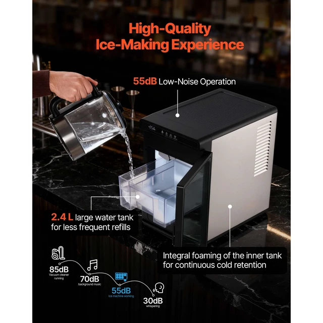 Alt view image 6 of 7 - Countertop Ice Maker, 22 lbs per Day, Self-Cleaning Portable Machine with Tong, Drawer-Style Ice Access, Ice-Making Machine with Large Square Cubes, for Home, Kitchen, Office, Bar & Party