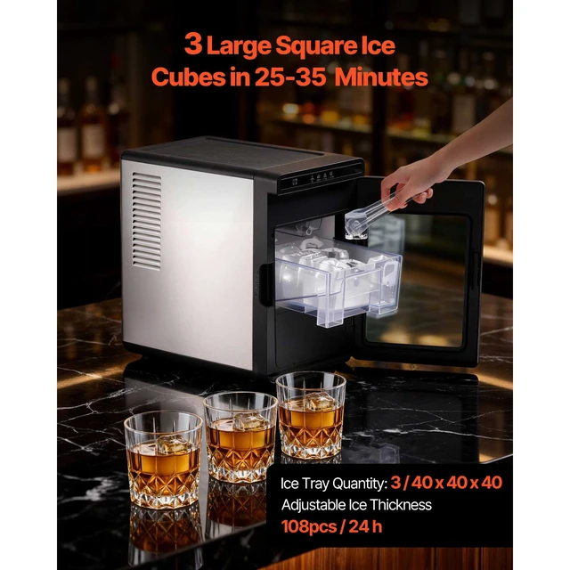Alt view image 2 of 7 - Countertop Ice Maker, 22 lbs per Day, Self-Cleaning Portable Machine with Tong, Drawer-Style Ice Access, Ice-Making Machine with Large Square Cubes, for Home, Kitchen, Office, Bar & Party
