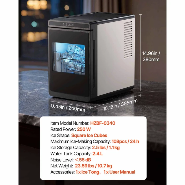 Alt view image 7 of 7 - Countertop Ice Maker, 22 lbs per Day, Self-Cleaning Portable Machine with Tong, Drawer-Style Ice Access, Ice-Making Machine with Large Square Cubes, for Home, Kitchen, Office, Bar & Party