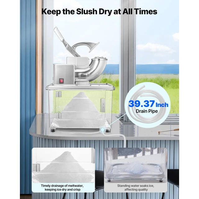 Alt view image 4 of 7 - Commercial Ice Crusher 661LBS/H, 350W Electric Snow Cone Machine with 4 Blades, 2000RPM Stainless Steel Shaved Ice Machine with 11 Gal Crushed-Ice Box, for Family Restaurants Bars, Silver