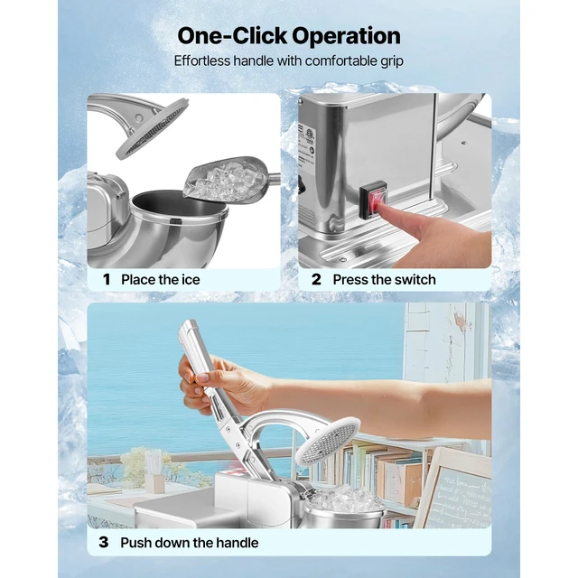 Alt view image 6 of 7 - Commercial Ice Crusher 661LBS/H, 350W Electric Snow Cone Machine with 4 Blades, 2000RPM Stainless Steel Shaved Ice Machine with 11 Gal Crushed-Ice Box, for Family Restaurants Bars, Silver